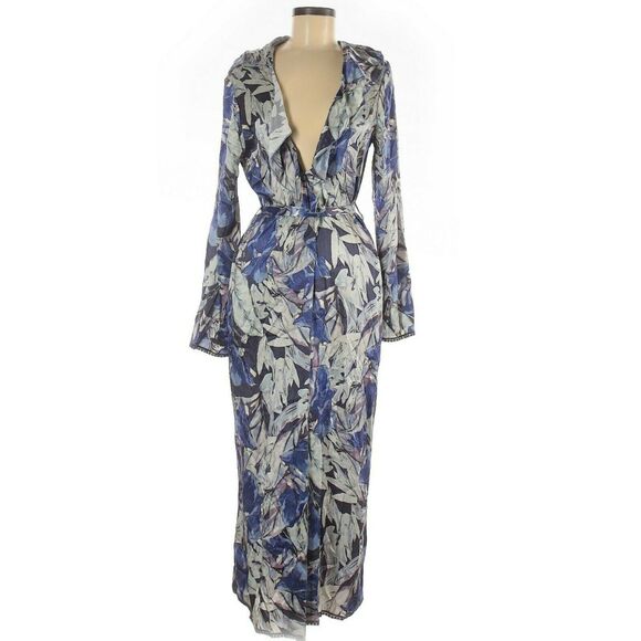 TULAROSA Drucilla duster long sleeve ruffle wrap kimono in midnight floral Sz S - Picture 1 of 12